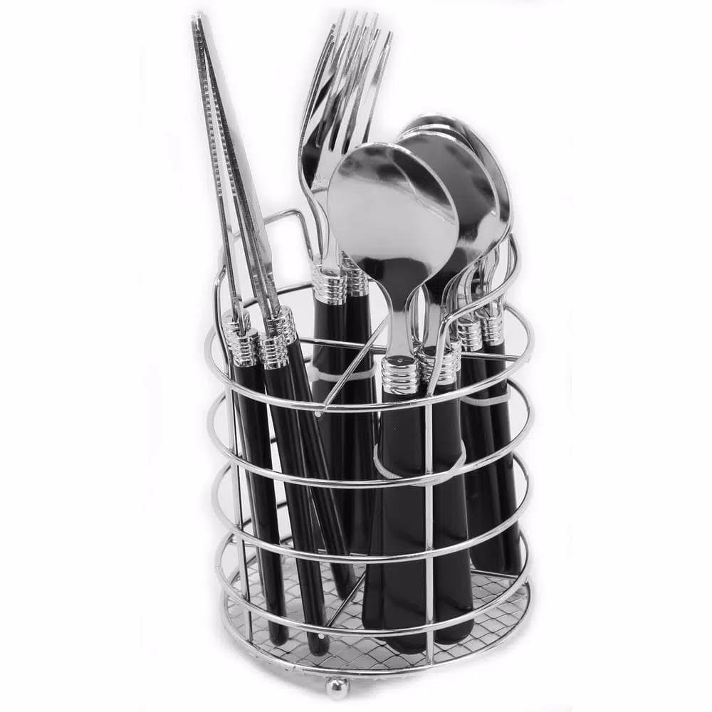 Gibson Home Sensations II 16-Piece Black Flatware Set with Wire Caddy, Service for 4