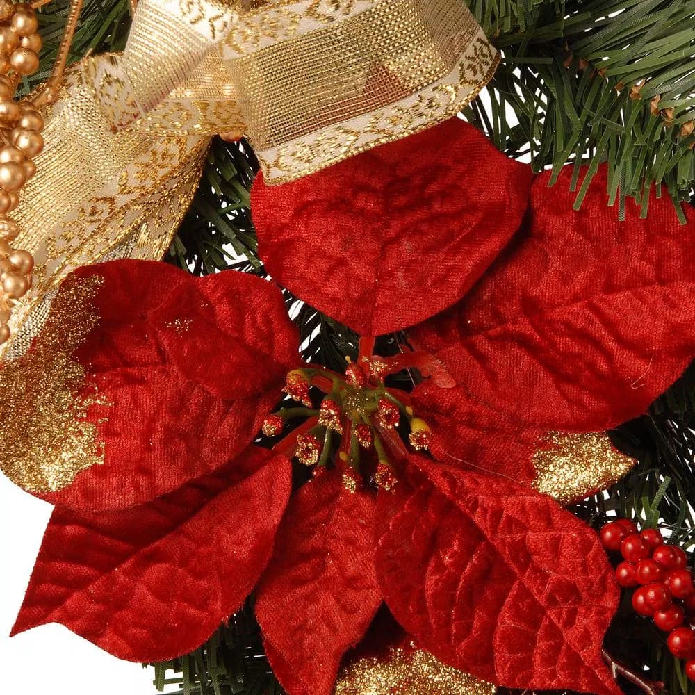 National Tree Company 6 ft. Pre-lit Artificial Fir Garland with LED Lights, Poinsettias, Berries, and Ornaments
