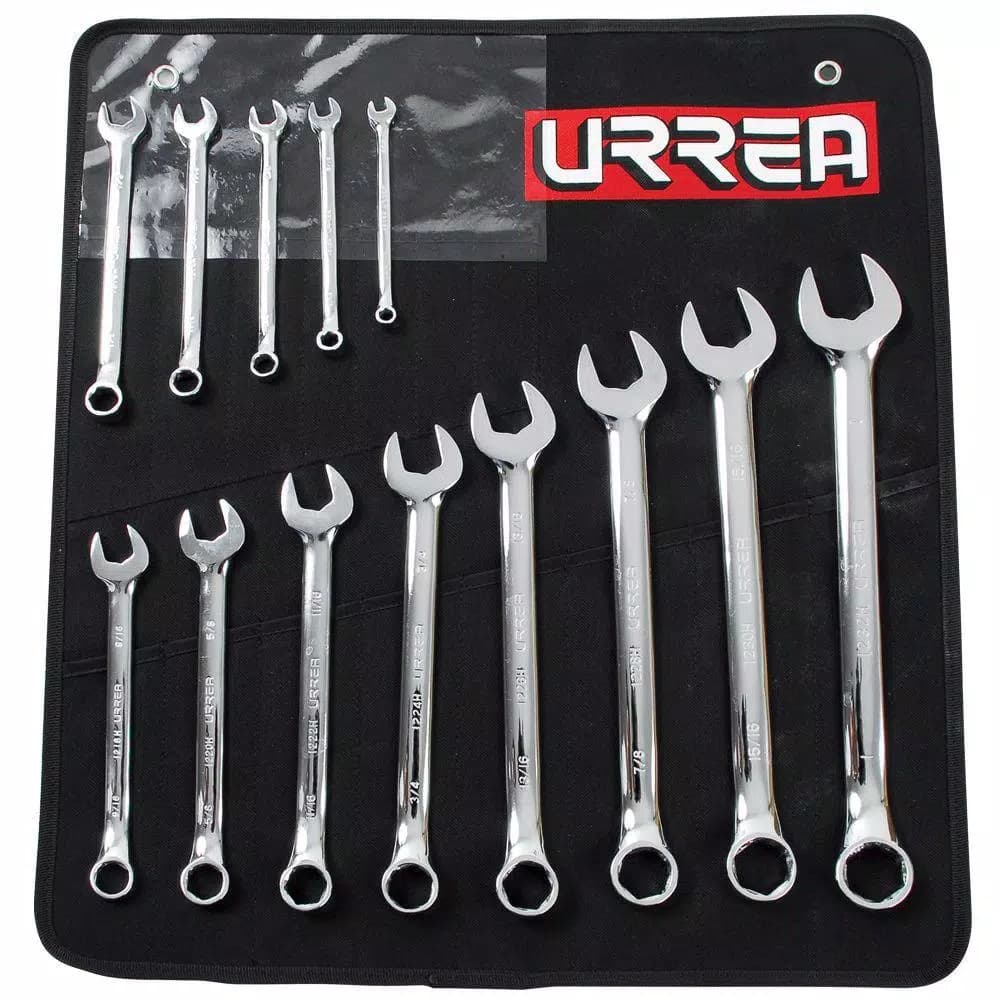 URREA 13-Piece 6-Point SAE Combination Wrench Set with Canvas Pouch