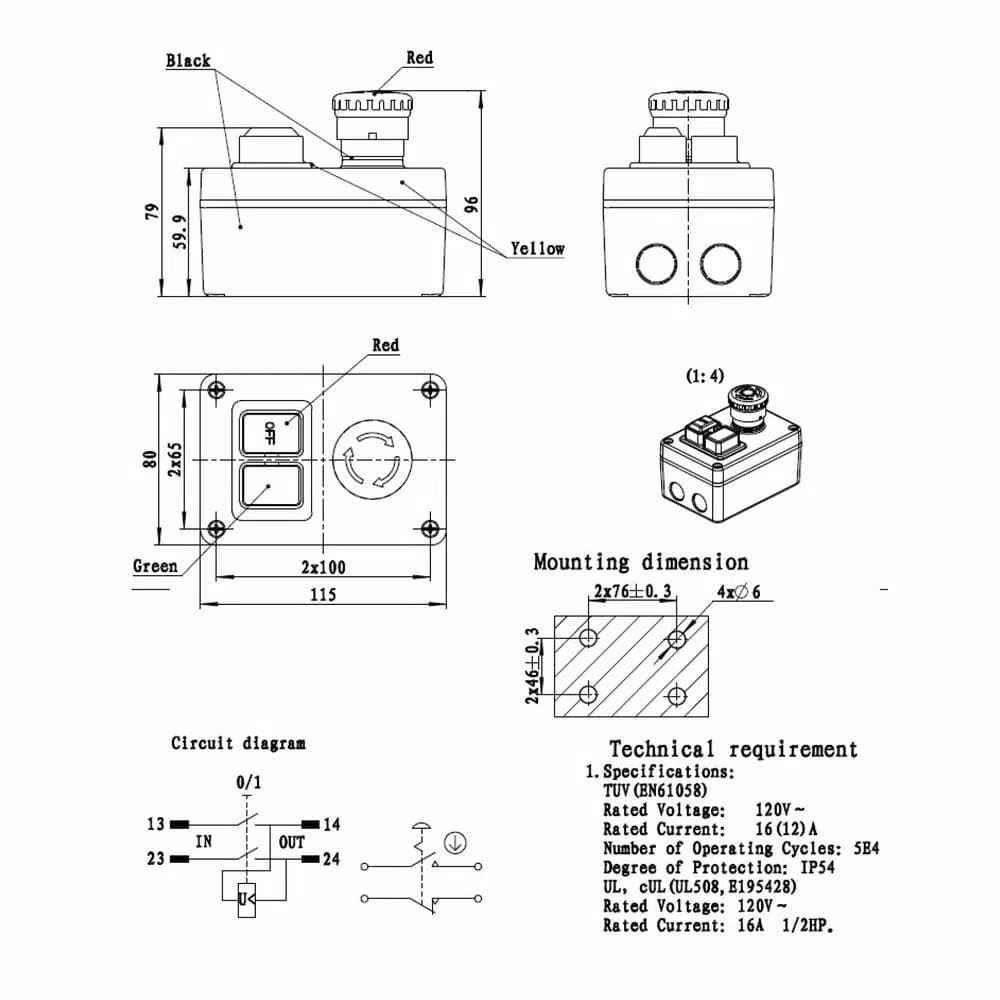 POWERTEC 120V Magnetic Switch Box for Power Tools, 16-Amp, 1/2 HP