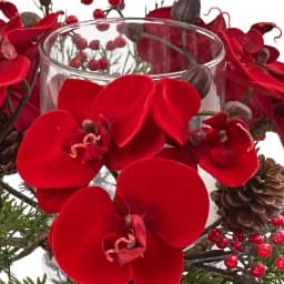 Nearly Natural 6 in. Orchid, Berry and Pine Holiday Candle Candelabrum - Red Indoor Tabletop Decor thumbnail 2
