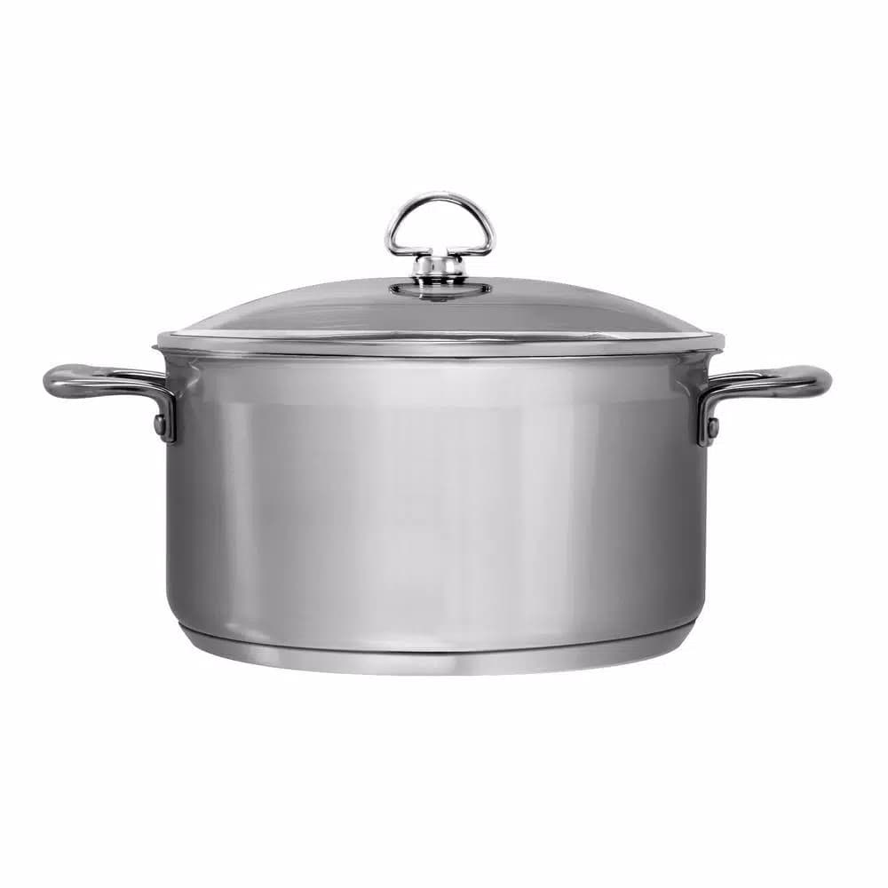 Chantal Induction 21 Steel 6 Qt. Round Stainless Steel Casserole Dish with Glass Lid, Brushed Stainless Steel