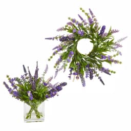 Nearly Natural 16 in. Lavender Wreath and 12 in. Lavender Arrangement Set of 2 thumbnail 1