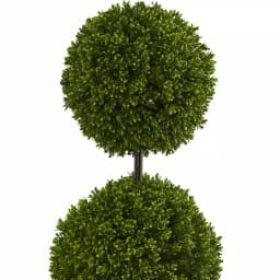 Nearly Natural 4 ft. Artificial Boxwood Double Ball Topiary Tree in Sand Oval Planter thumbnail 2