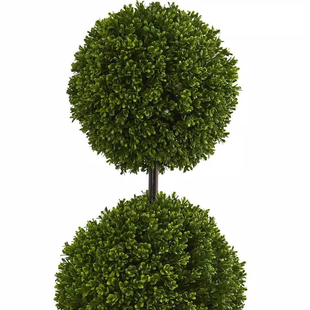 Nearly Natural 4 ft. Artificial Boxwood Double Ball Topiary Tree in Sand Oval Planter
