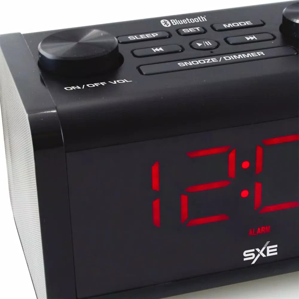 SXE Bluetooth Speaker Clock Radio with LED Display and USB Charging Port - Black