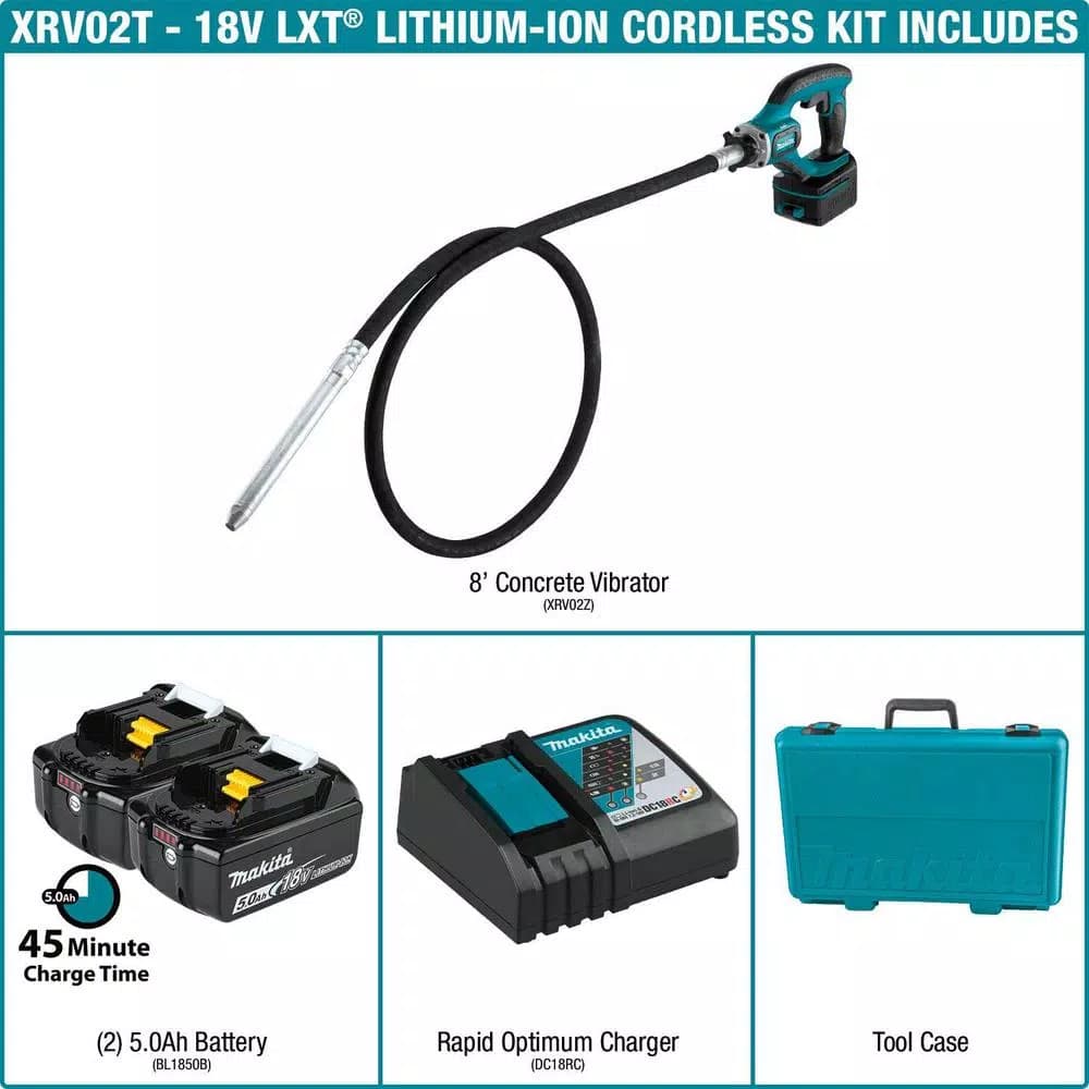 Makita 18V LXT Cordless 8 ft. Concrete Vibrator Kit with 5.0Ah Battery