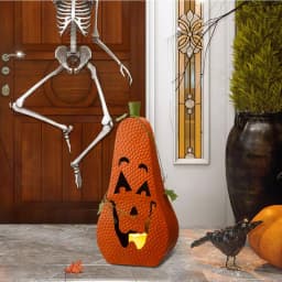 Glitzhome 23.62 in. Metal Jack-O-Lantern Halloween Decor with LED Pillar Candle thumbnail 6