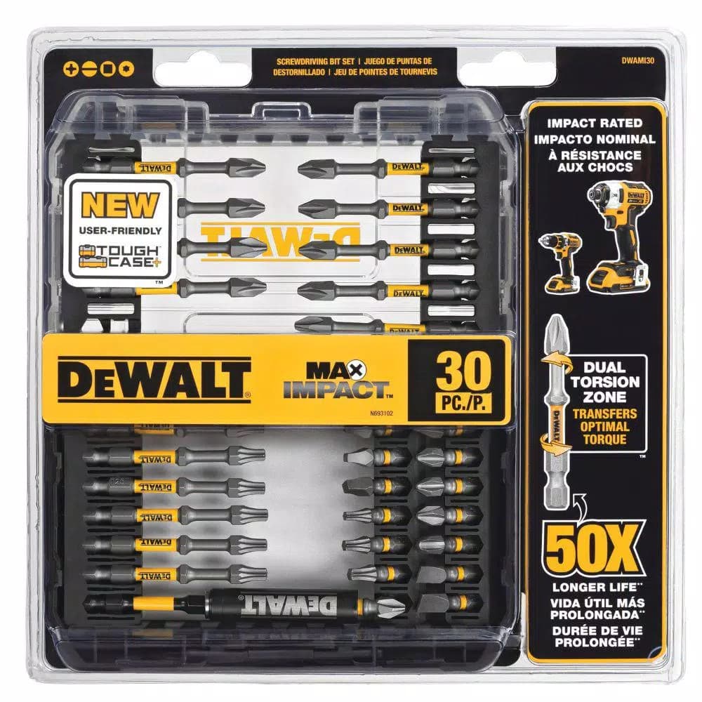 DEWALT MAX IMPACT 30-Piece Screwdriver Bit Set, Hex Shank, Impact Rated