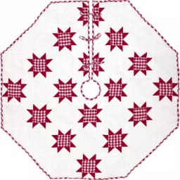 VHC Brands Emmie 60 in. Red Patchwork Christmas Tree Skirt - Hand-Quilted Cotton Farmhouse Decor thumbnail 1