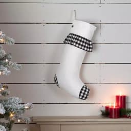 VHC Brands 20 in. Emmie Farmhouse Christmas Decor Black and White Check Ruffle Stocking thumbnail 3