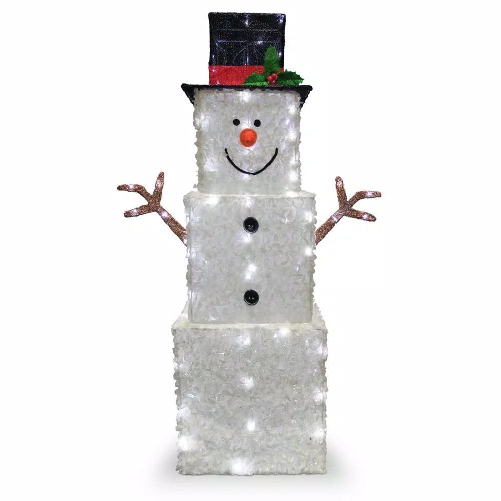 National Tree Company 42 in. Frosted White Glitter Square Snowman Yard Decoration with 120 Cool White LED Lights