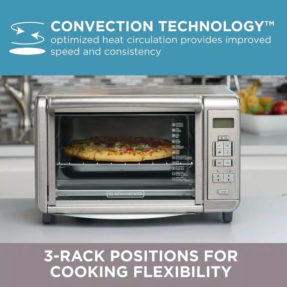 BLACK+DECKER 1500W 6-Slice Digital Convection Toaster Oven with Broiler Pan, Stainless Steel