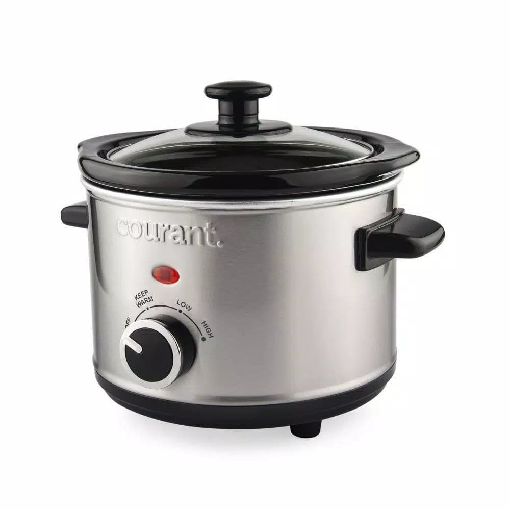 Courant 1.5 Qt. Brushed Stainless Steel Slow Cooker with Tempered Glass Lid