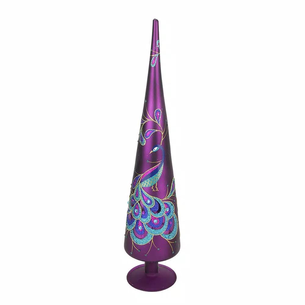 Northlight 18.5 in. Regal Peacock Purple and Teal Glitter Glass Finial Christmas Tree Topper