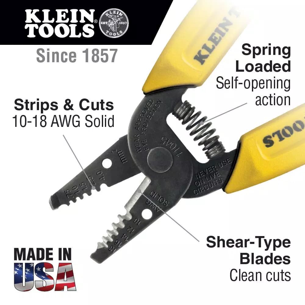 Klein Tools 6-1/4 in. Wire Stripper and Cutter for 10-18 AWG Solid Wire, Hardened Steel