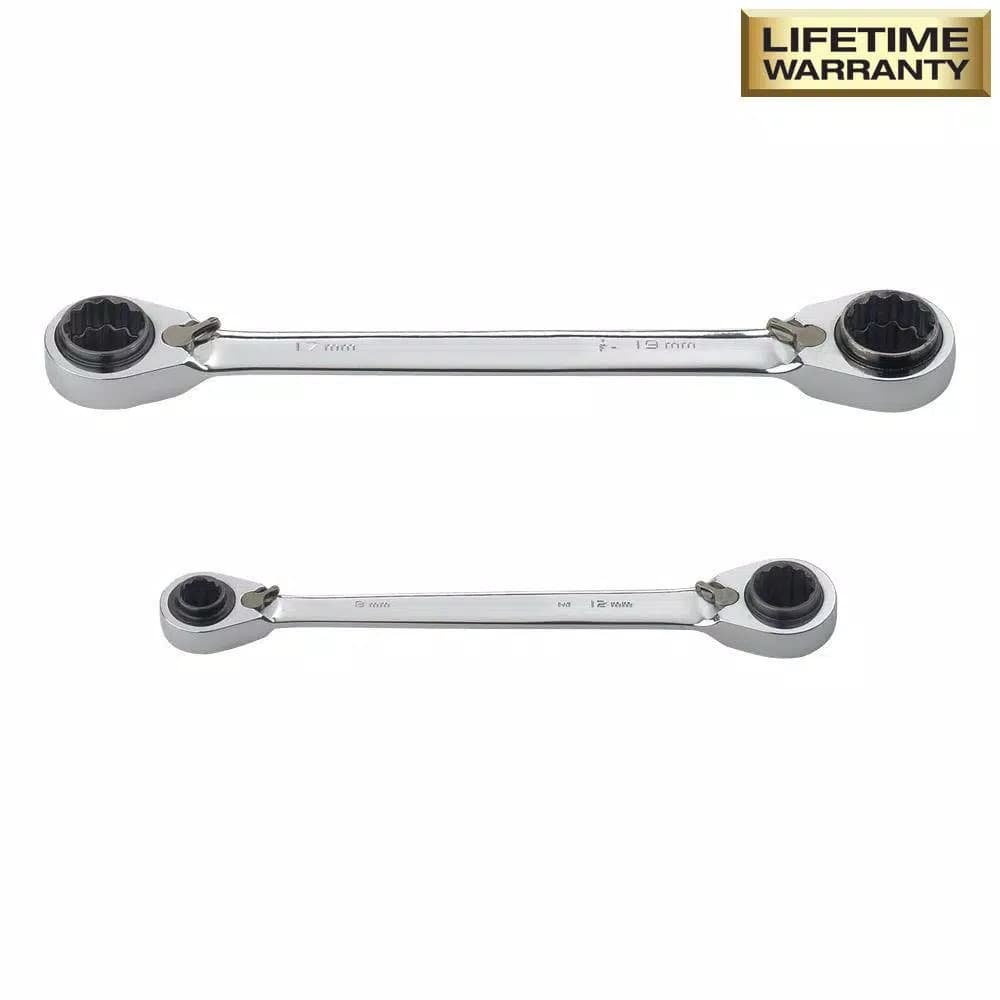 Husky 4-Piece Quad Drive Reversible Ratcheting Wrench Set, SAE/Metric