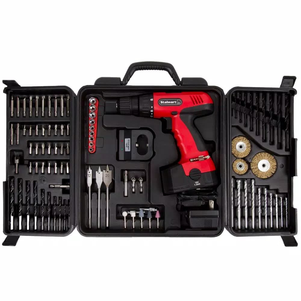 Stalwart 18V Cordless Drill Combo Kit with 89-Piece Accessory Set and Carrying Case