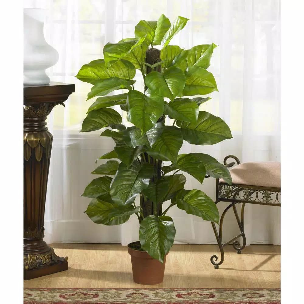 Nearly Natural Real Touch 52 in. Large Leaf Philodendron Silk Plant, Green Faux Tree