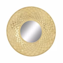 LITTON LANE 32 in. Round Gold Contemporary Iron Accent Mirror with Raised Scale Pattern thumbnail 1