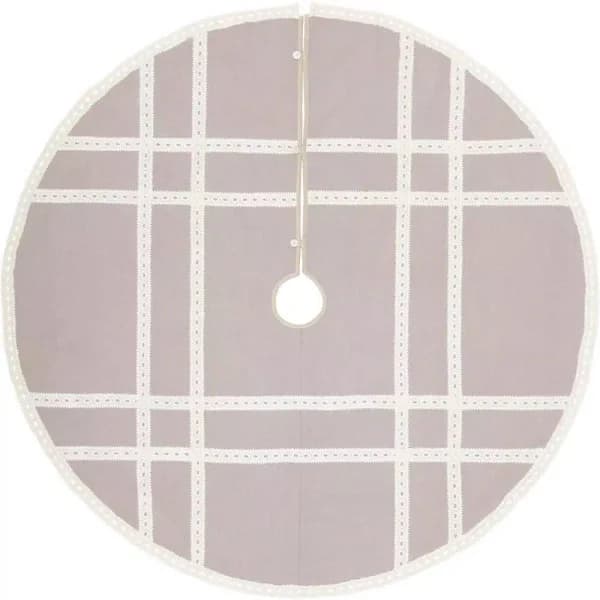 VHC Brands 60 in. Grey Margot Farmhouse Christmas Tree Skirt with Diamond Cut Lace