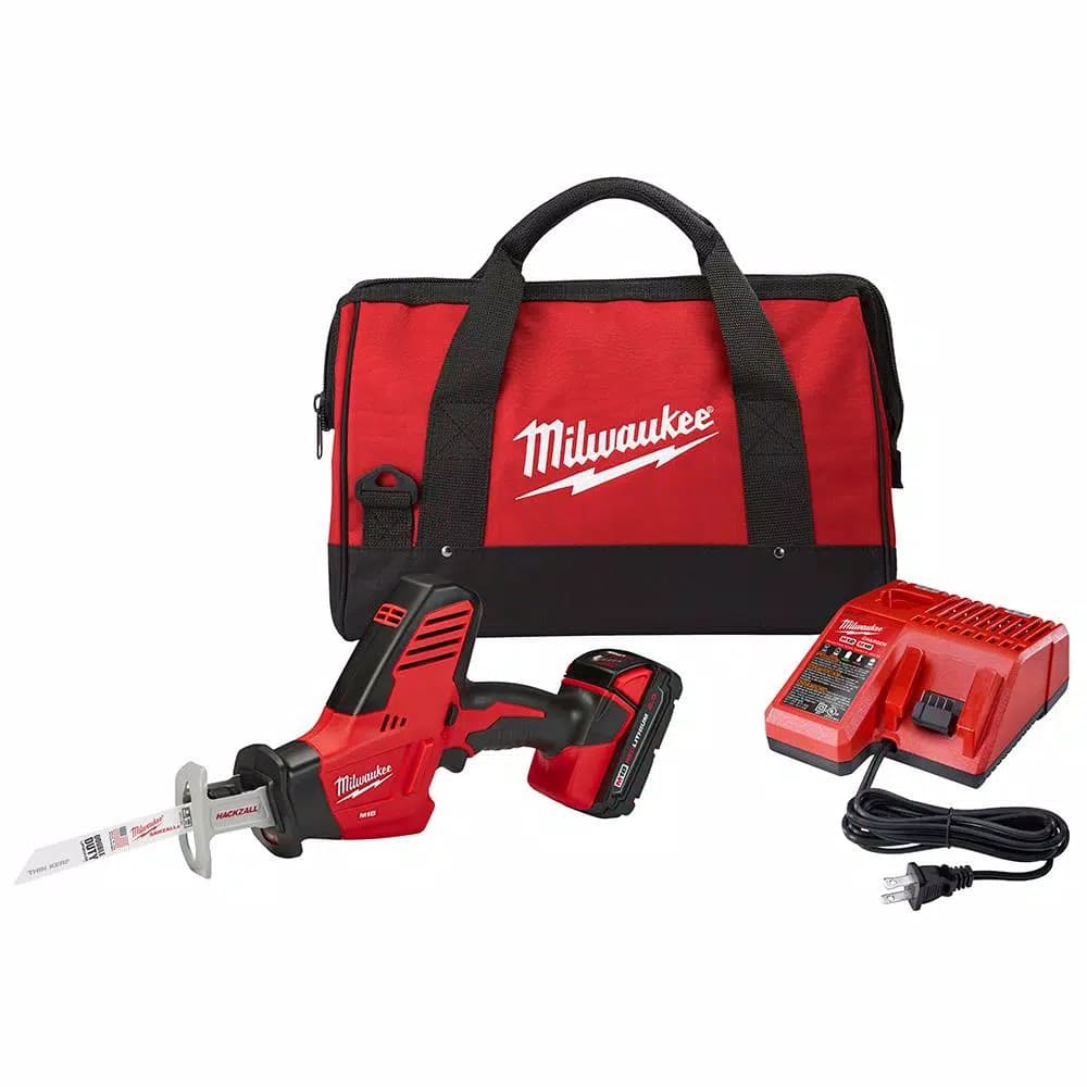 Milwaukee M18 18V Lithium-Ion Cordless Hackzall Reciprocating Saw Kit with 1.5Ah Battery, Charger and Tool Bag