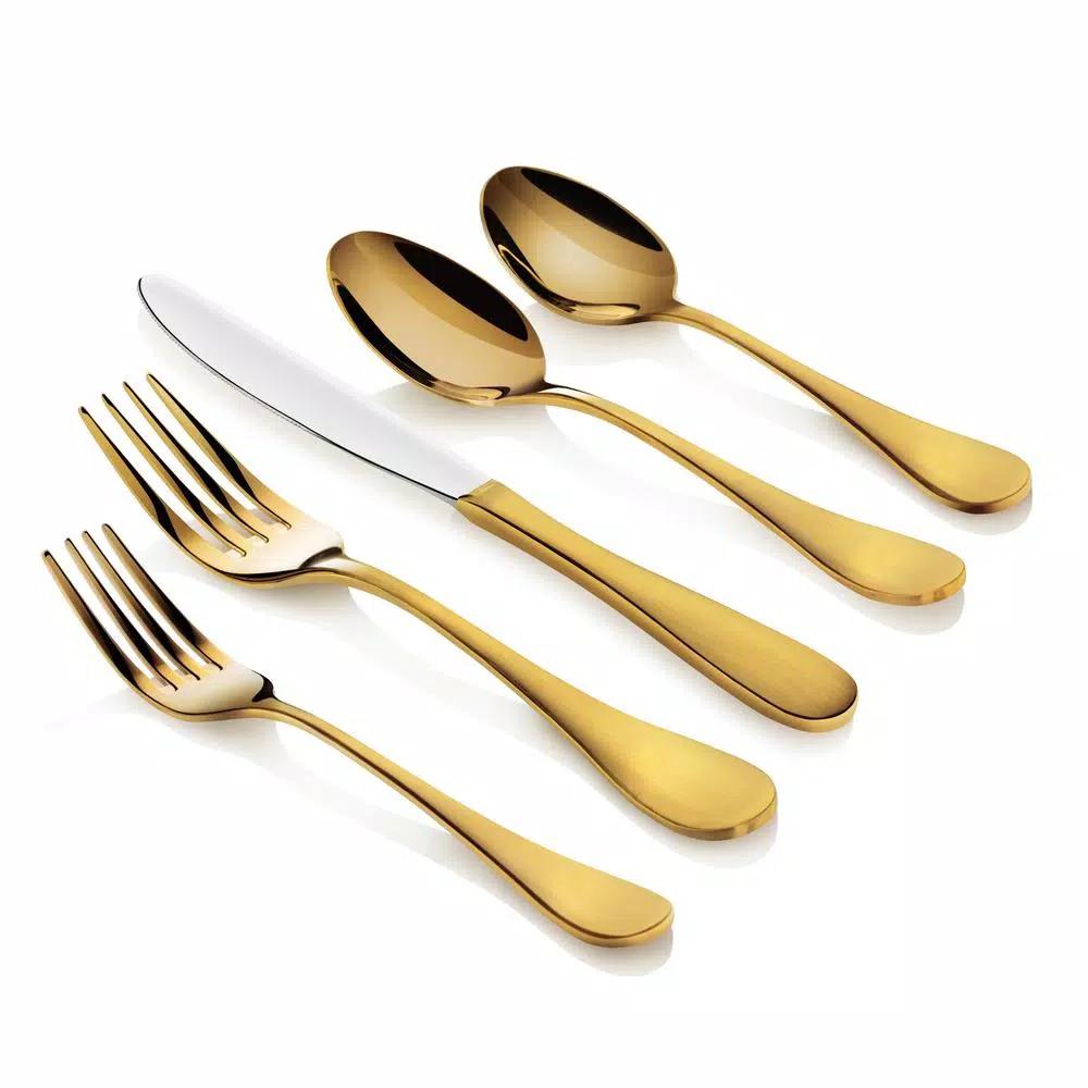Artaste Rain 20-Piece 18/10 Stainless Steel Flatware Set, Gold Titanium Finish, Service for 4