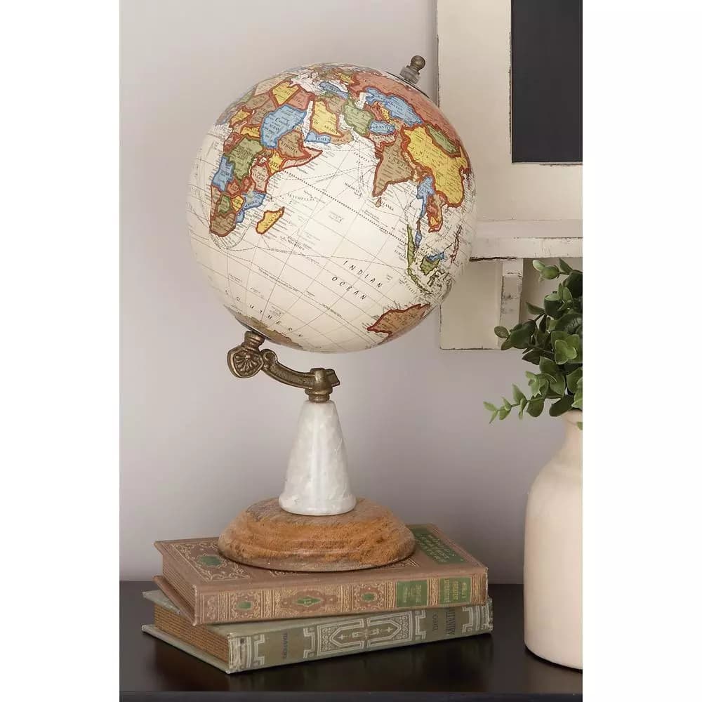 LITTON LANE 14 in. New Traditional Decorative World Globe with Marble and Iron Stand