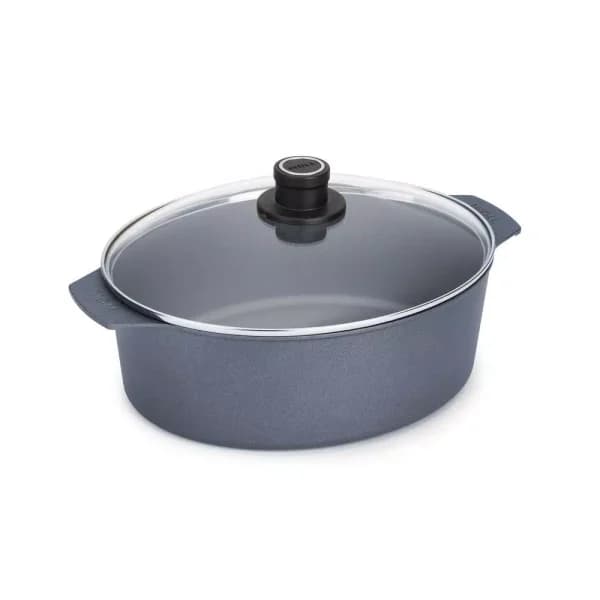 Woll Professional 6.3 Qt. Non-Stick Cast Aluminum Oval Roaster with Glass Lid