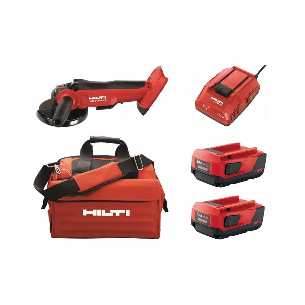 Hilti AG 500 22V Cordless Brushless 5 in. Angle Grinder Kit with (2) 4.0 Ah Batteries, Charger and Bag