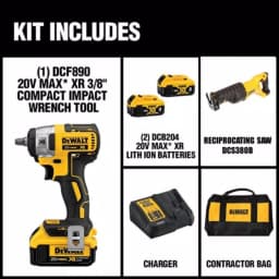 DEWALT 20V MAX XR Cordless Brushless 3/8 in. Compact Impact Wrench & Reciprocating Saw Combo Kit thumbnail 2