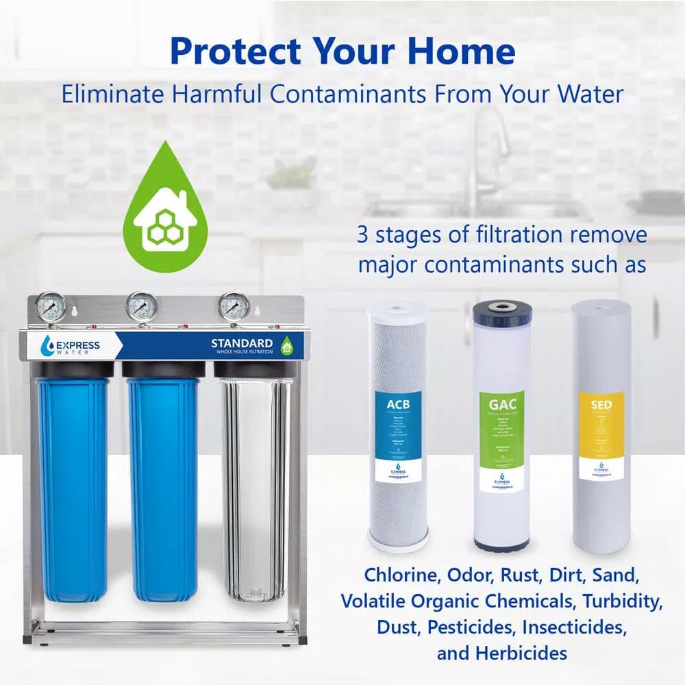 Express Water 3-Stage Whole House Water Filtration System - SED, Carbon, & Coconut Shell Carbon