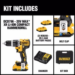 DEWALT 20V MAX XR Brushless 1/2 in. Hammer Drill/Driver Kit with (2) 20V 2.0Ah Batteries thumbnail 2