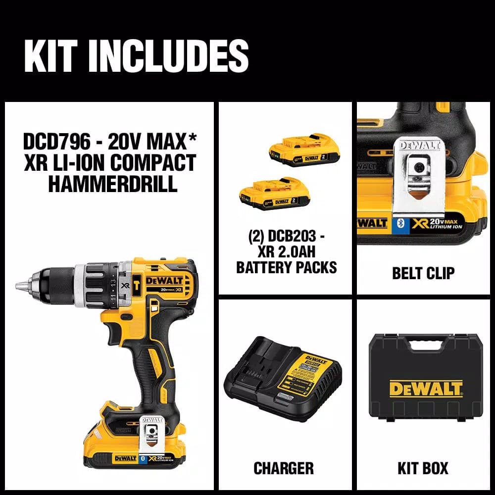 DEWALT 20V MAX XR Brushless 1/2 in. Hammer Drill/Driver Kit with (2) 20V 2.0Ah Batteries