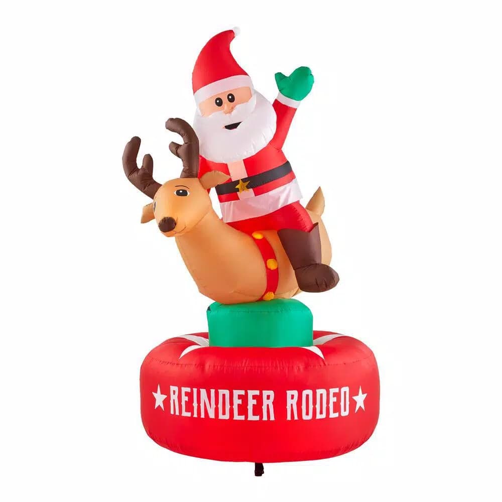 Airblown 6.5 ft. Animated Airblown Inflatable Santa and Reindeer Rodeo Scene with Lights