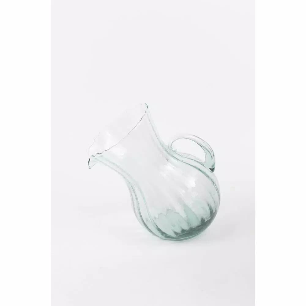 Unbranded 4.8 Qt. Clear Ribbed Glass Pitcher, Hand-Blown Recycled Glass, 156 fl. oz.