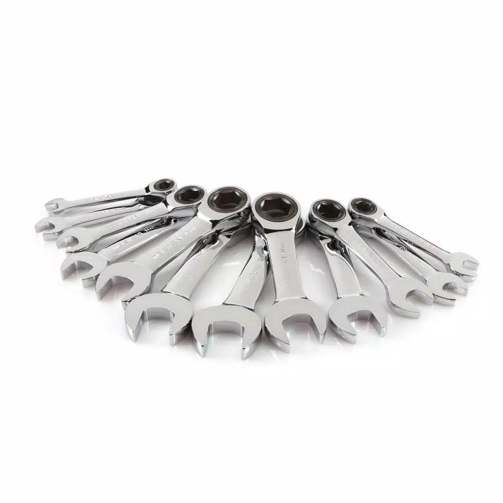 TEKTON 12-Piece Metric Stubby Ratcheting Combination Wrench Set (8-19 mm) with Storage Pouch