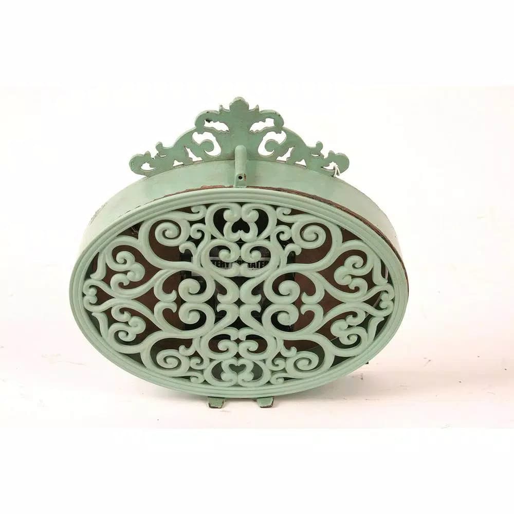3R Studios Lily 6.25 in. H x 6.5 in. W Aqua Pewter Table Clock with Distressed Green Finish