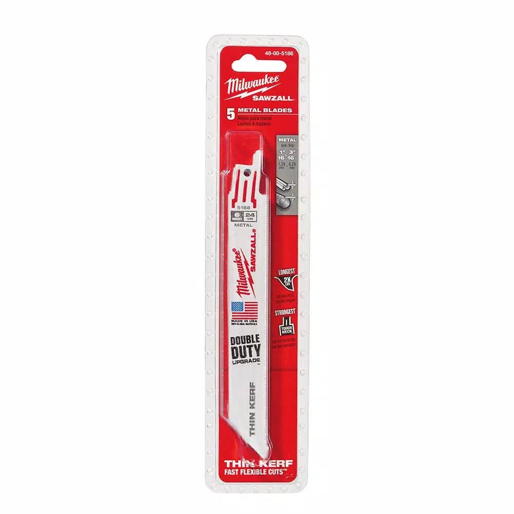 Milwaukee 6 in. 24 TPI Thin Kerf Metal Cutting Reciprocating Saw Blades, Bi-Metal (5 Pack)