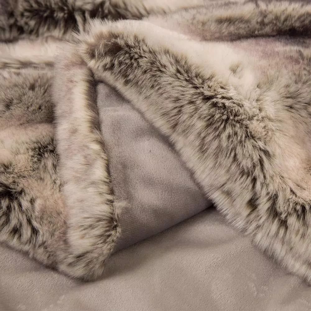 Glitzhome 60 in. Ombre Gray Faux Fur Luxury Throw Blanket