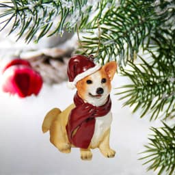 Design Toscano Welsh Corgi Holiday Dog Ornament Sculpture, Hand Painted Resin thumbnail 2