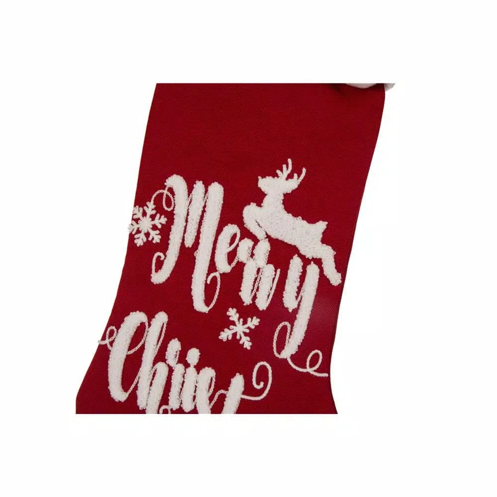 Glitzhome 21 in. Fabric Christmas Stocking with Reindeer and Snowflake Design, Red and White