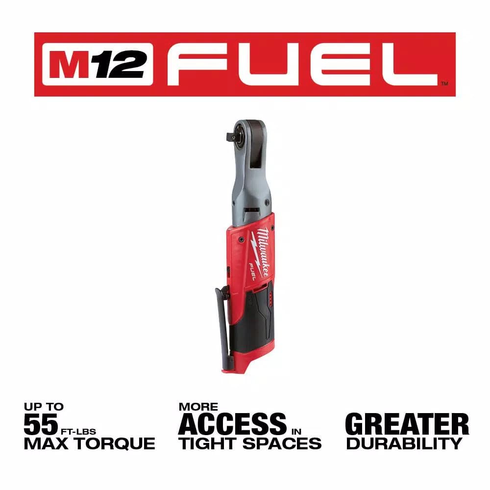 Milwaukee M12 FUEL 12V Lithium-Ion Brushless 3/8 in. Ratchet and Extended Reach Ratchet Combo Kit (Tool-Only)