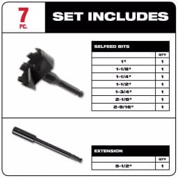 Milwaukee Selfeed 7-Piece High Speed Steel Wood Boring Auger Bit Set with Carrying Case thumbnail 2