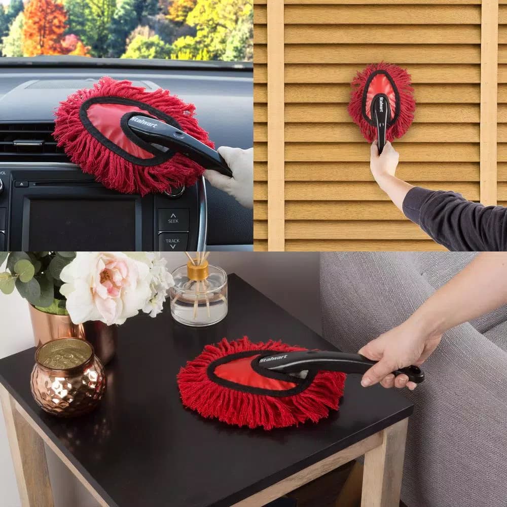 Stalwart Red Car Duster 2-Pack - Soft Cotton Yarn Microfiber Duster for Auto Interiors and Home