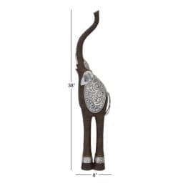 LITTON LANE 38 in. Elephant Decorative Sculpture with Raised Trunk - Brown and Silver Polystone Statuary thumbnail 6
