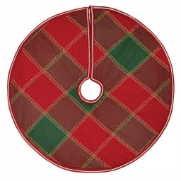 VHC Brands 21 in. Tristan Cherry Red and Shamrock Green Plaid Christmas Tree Skirt thumbnail 1