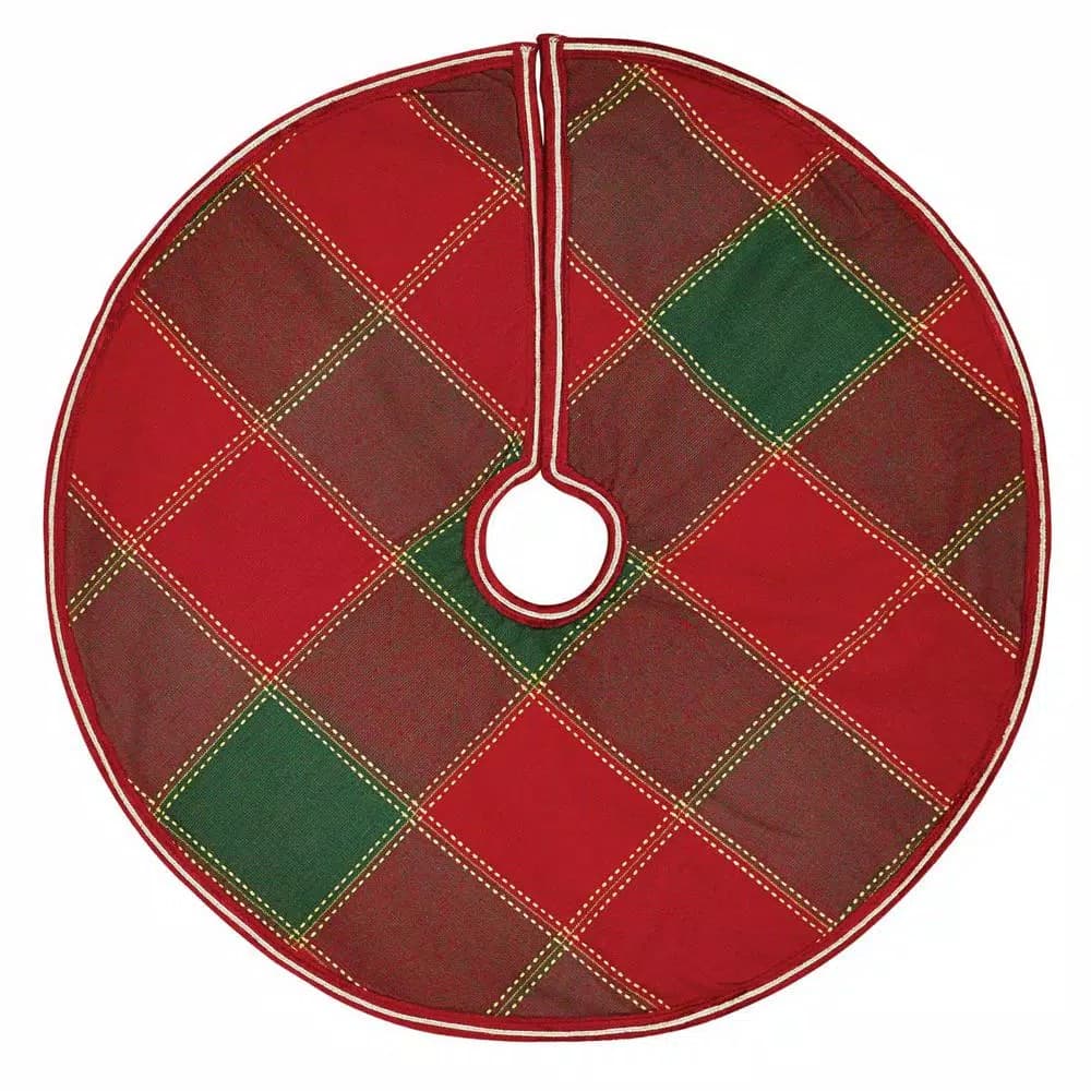 VHC Brands 21 in. Tristan Cherry Red and Shamrock Green Plaid Christmas Tree Skirt