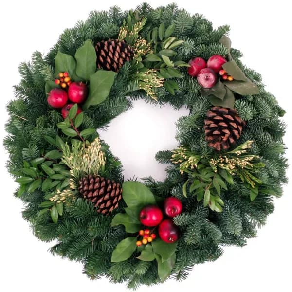 VAN ZYVERDEN 24 in. Live Fresh Cut Pacific Northwest Christmas Wreath with Noble Fir and Incense Cedar