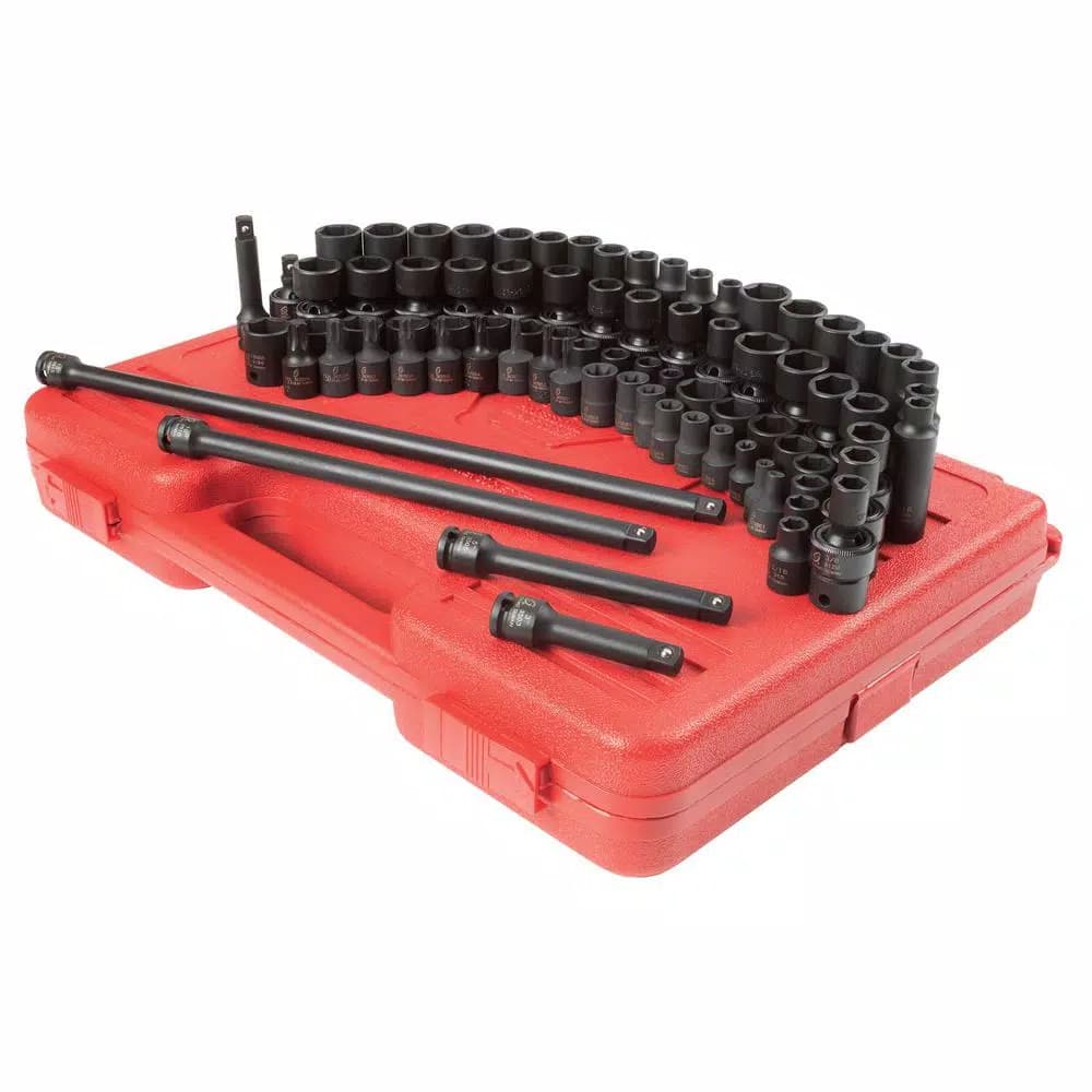 SUNEX TOOLS 80-Piece 3/8 in. Drive Impact Socket Set, Metric and SAE, Chrome-Molybdenum Steel